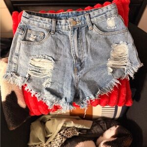 SHEIN Light Blue Distressed Jean Shorts
